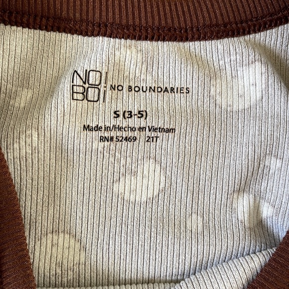 No Boundaries Brown and Cream Mushroom Ribbed Short Sleeve Tee Shirt - Picture 5 of 6